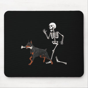Funny Halloween Doberman Nscher And Skeleton Mouse Pad