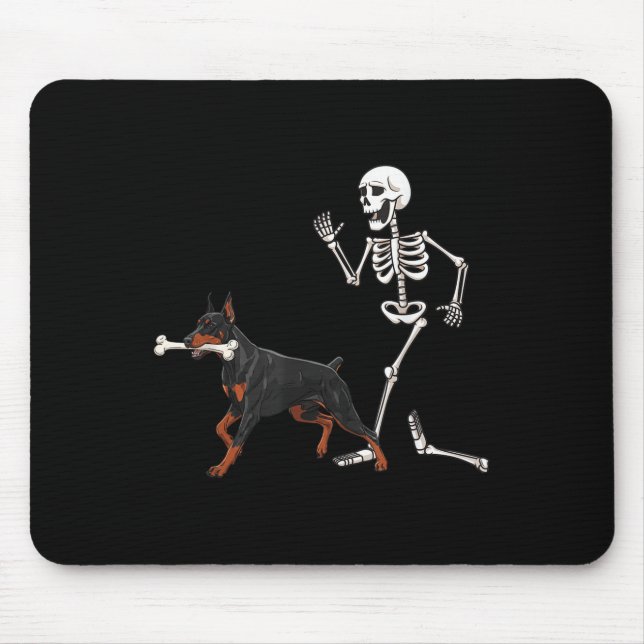 Funny Halloween Doberman Nscher And Skeleton  Mouse Pad (Front)