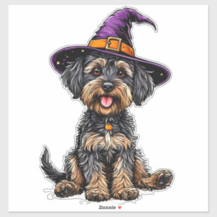 Funny Halloween Dog In Witch Hat Costume