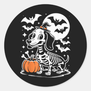 Funny Halloween Dog Skeleton Spooky Puppy Bones Classic Round Sticker