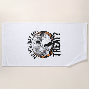Funny Halloween Dog Treat Vintage Vector Design_1 Beach Towel