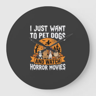 Funny Halloween Dogs Horror Movies Vector Large Clock