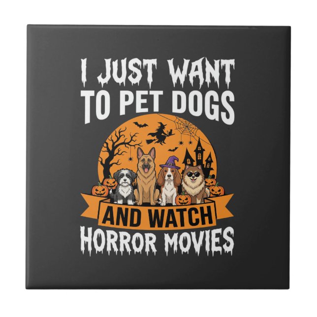 Funny Halloween Dogs Horror Movies Vector Tile (Front)