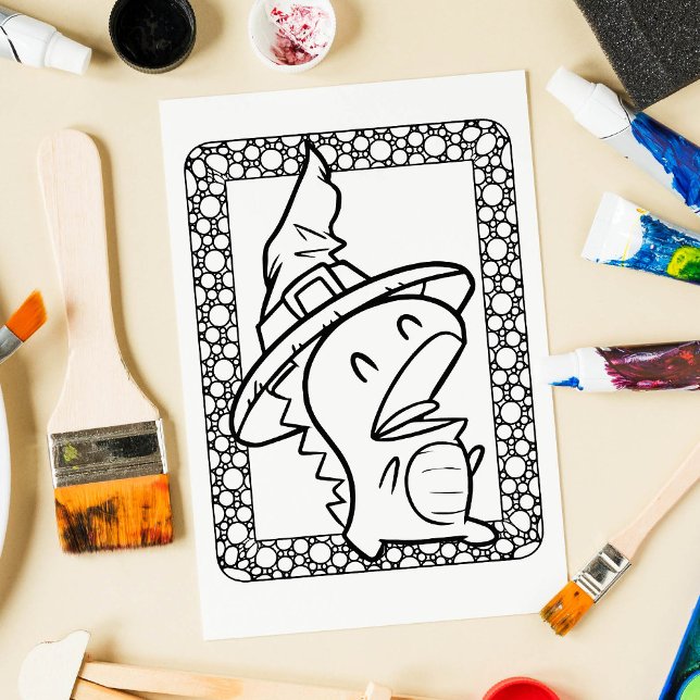 Funny Halloween Dragon Colouring Page Poster (Creator Uploaded)