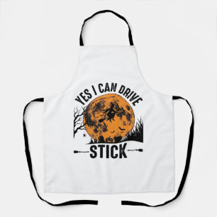 Funny Halloween Drive Stick Witch Vintage Shirt De Apron
