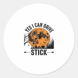 Funny Halloween Drive Stick Witch Vintage Shirt De Classic Round Sticker