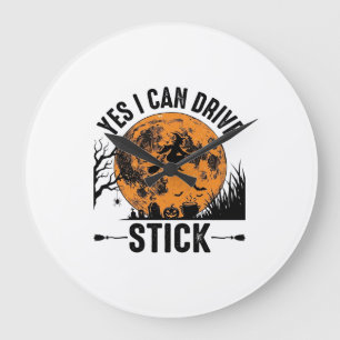 Funny Halloween Drive Stick Witch Vintage Shirt De Large Clock
