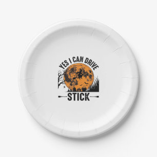 Funny Halloween Drive Stick Witch Vintage Shirt De Paper Plate