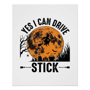Funny Halloween Drive Stick Witch Vintage Shirt De Poster