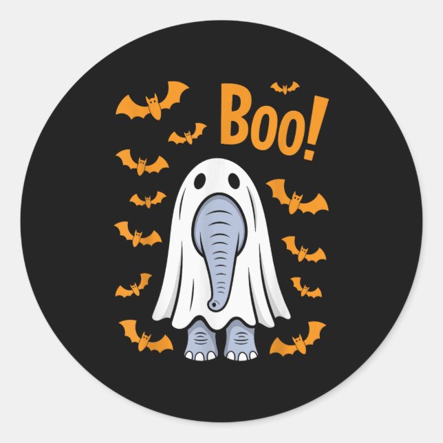Funny Halloween Elephant Boo Ghost Costume Bats  Classic Round Sticker (Front)