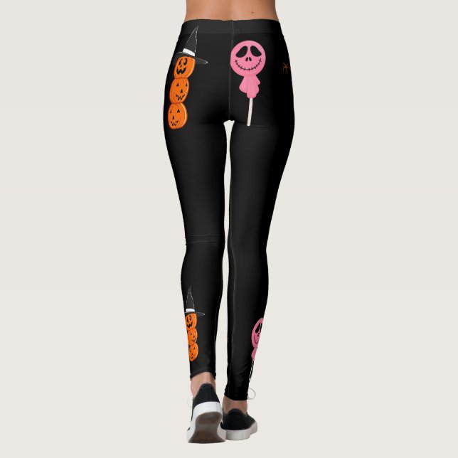 Funny Halloween face ghost Pumpkin Balloon Party Leggings (Back)
