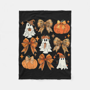 Funny Halloween Fall Coquette Bow Pumpkin Cute Gho Fleece Blanket