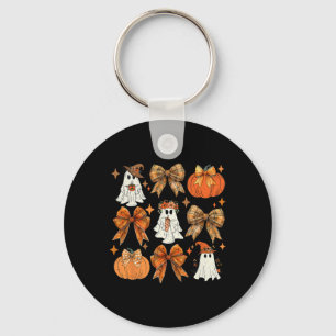 Funny Halloween Fall Coquette Bow Pumpkin Cute Gho Key Ring
