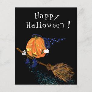 Funny Halloween Flyer with Witch Pumpkin Flying