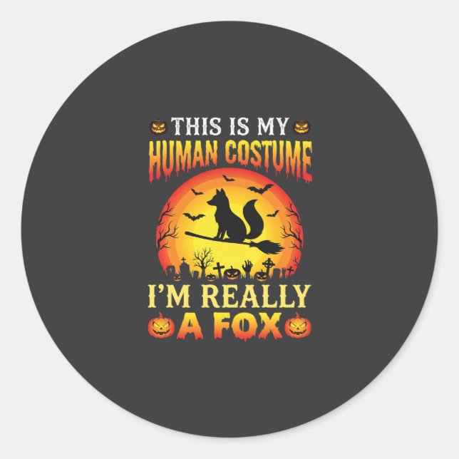 Funny Halloween Fox Human Costume Classic Round Sticker (Front)