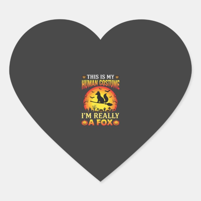 Funny Halloween Fox Human Costume Heart Sticker (Front)