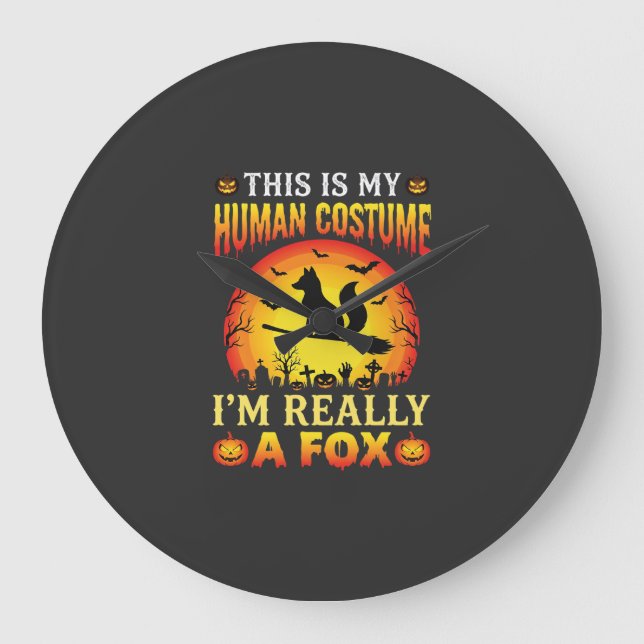 Funny Halloween Fox Human Costume Large Clock (Front)