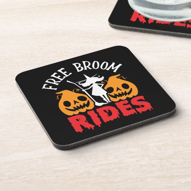 Funny Halloween Free Broom Rides Witch Pumpkins  Coaster (Left Side)