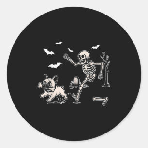 Funny Halloween French Bulldog Skeleton Soky Men W Classic Round Sticker