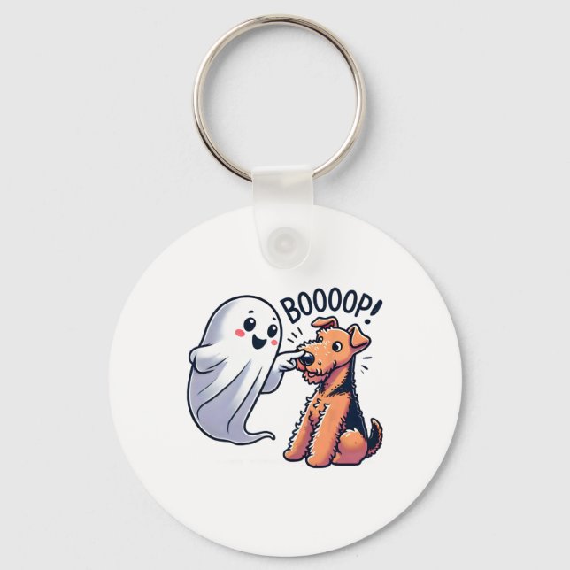 Funny Halloween Ghost Airedale Terrier Boop Lazy C Key Ring (Front)
