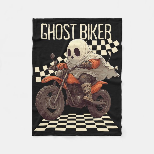 Funny Halloween Ghost Biker On Motorcycle  Fleece Blanket (Front)