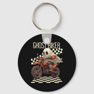 Funny Halloween Ghost Biker On Motorcycle Key Ring