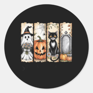 Funny Halloween Ghost Black Cat Cottage Core Classic Round Sticker