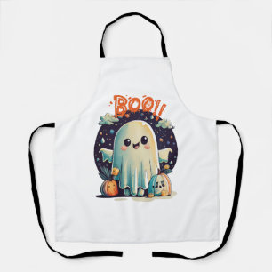 Funny Halloween Ghost Boo in Galaxy Apron
