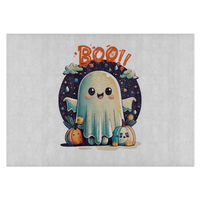 Funny Halloween Ghost Boo in Galaxy Cutting Board (Front)