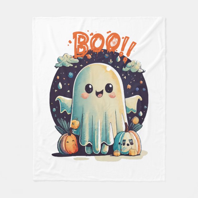 Funny Halloween Ghost Boo in Galaxy Fleece Blanket (Front)