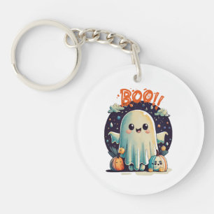 Funny Halloween Ghost Boo in Galaxy Key Ring