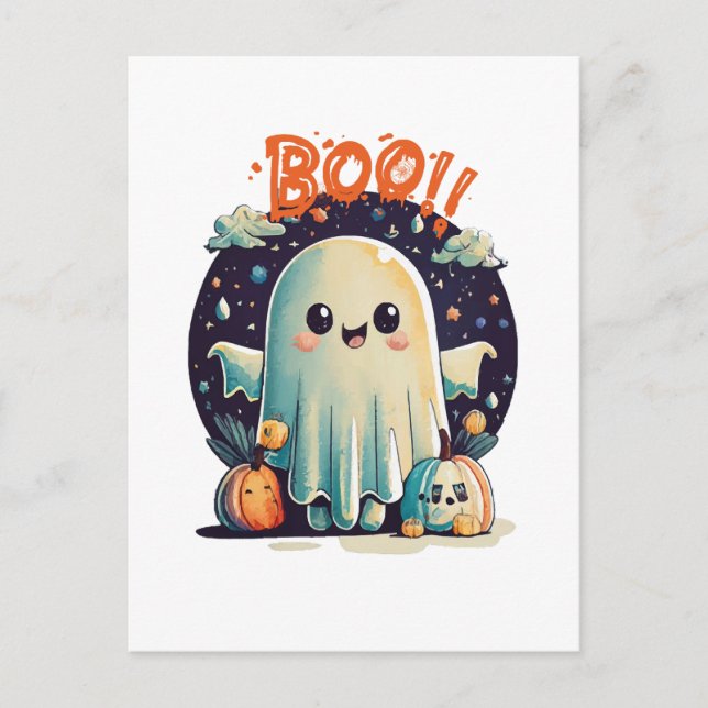 Funny Halloween Ghost Boo in Galaxy Postcard (Front)