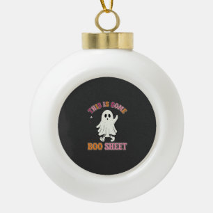 Funny Halloween Ghost Boo Sheet Floral Retro Desig Ceramic Ball Christmas Ornament