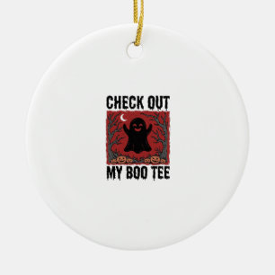 Funny Halloween Ghost Boo Tee Vintage Vector Desig Ceramic Tree Decoration