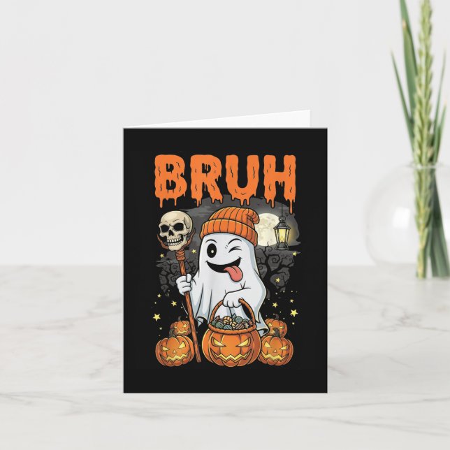 Funny Halloween Ghost Bruh Candy Ghost Costume Men Card (Front)