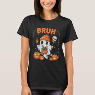 Funny Halloween Ghost Bruh Cute Candy Ghost Costum T-Shirt