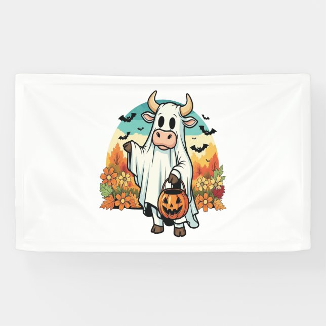 Funny Halloween Ghost Cow Banner (Horizontal)