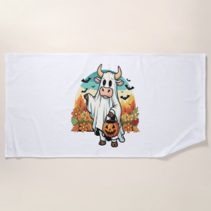 Funny Halloween Ghost Cow Beach Towel