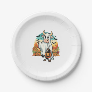 Funny Halloween Ghost Cow Paper Plate
