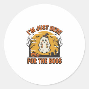 Funny Halloween Ghost Here for the Boos Vintage De Classic Round Sticker