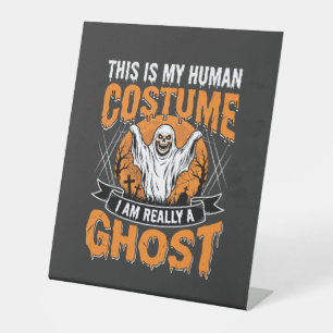 Funny Halloween Ghost Human Costume Vintage Pedestal Sign