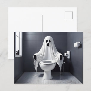 Funny Halloween ghost in bathroom toilet Postcard