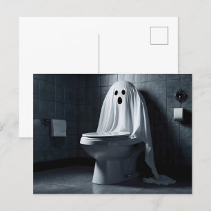 Funny Halloween ghost in bathroom toilet Postcard