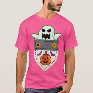 Funny Halloween Ghost Pocket Boo Spooky Bats Pumpk T-Shirt