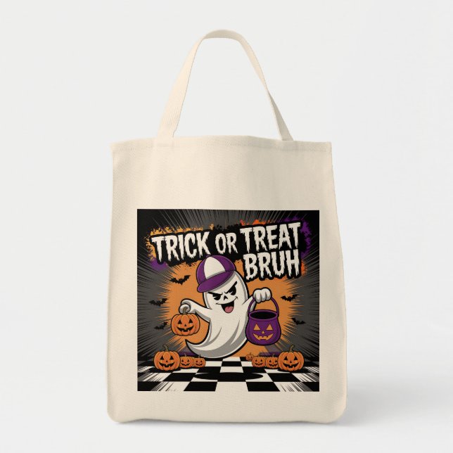 Funny Halloween Ghost & Pumpkins Tote Bag (Front)