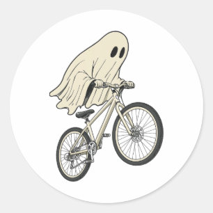 Funny Halloween Ghost Riding Bike Mountain Biking  Classic Round Sticker