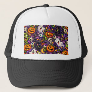 Funny Halloween Ghosts Pumpkins and Black Cats  Trucker Hat