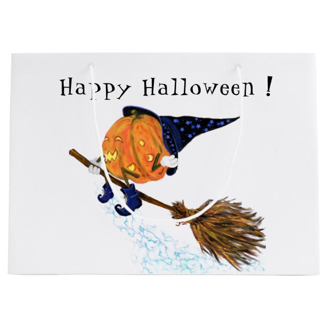 Funny Halloween Gift Bag Witch Pumpkin Flying (Front)