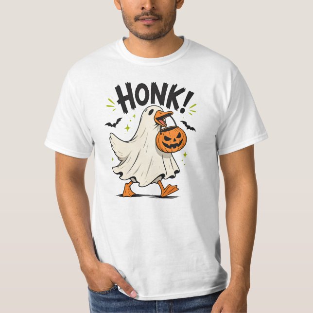 Funny Halloween Goose Ghost T-Shirt (Front)