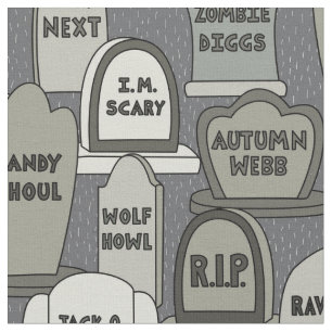 Funny Halloween Gravestones Grey Fabric